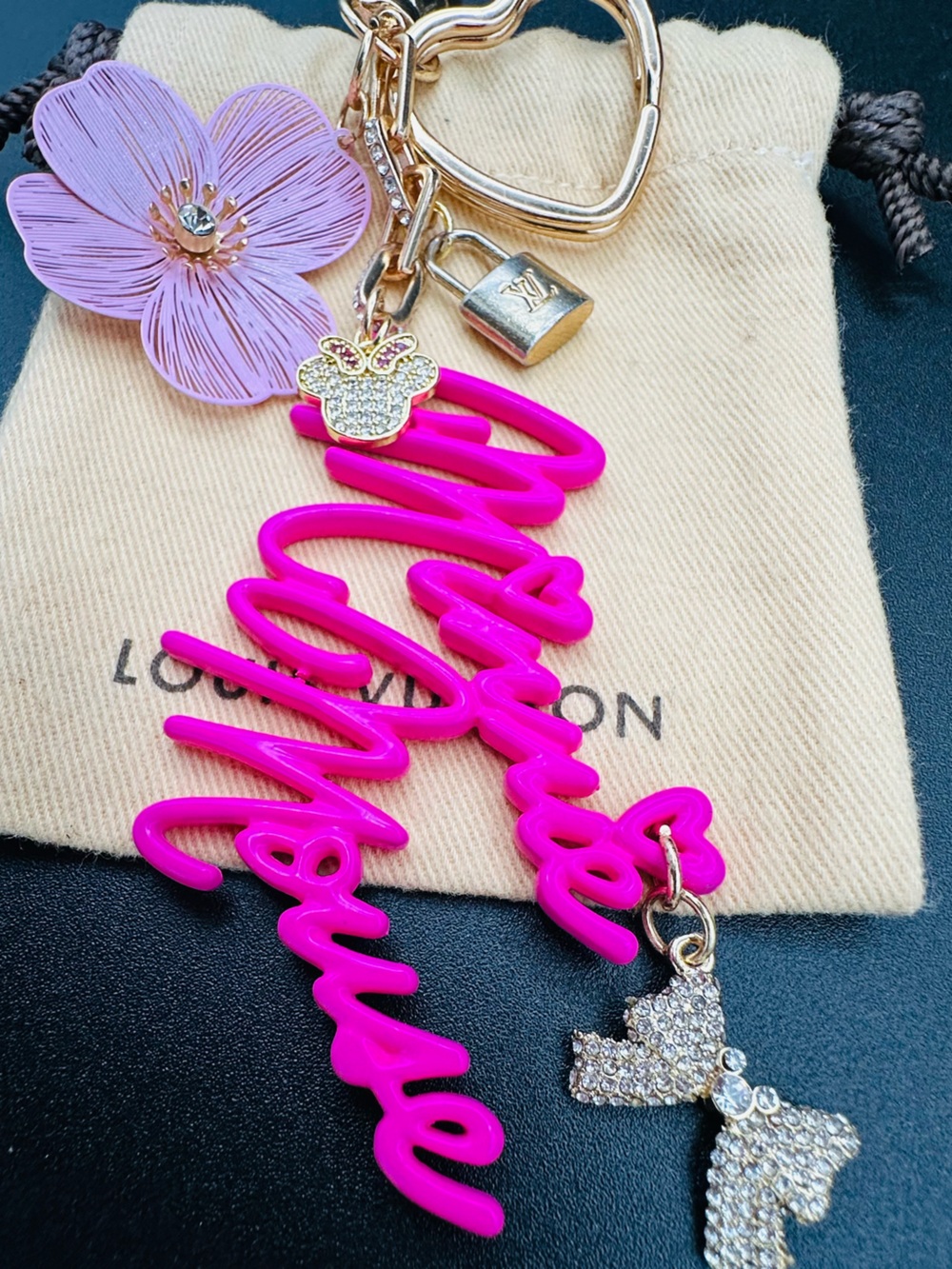 Upcycled Louis Vuitton Minnie Mouse Bag Charm Reworked LV Padlock Keychain
